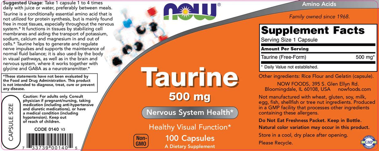 Taurina 500 mg - 100 cápsulas