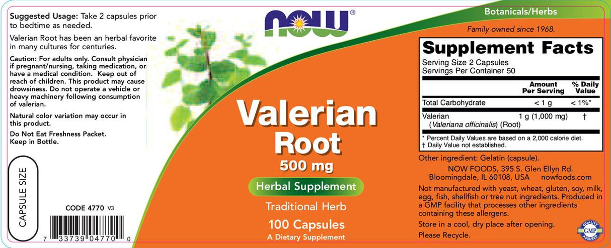 Valerian Root 500 mg - 100 capsules