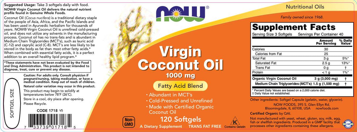 Ulei virgin de nucă de cocos 1000 mg - 120 capsule de gel