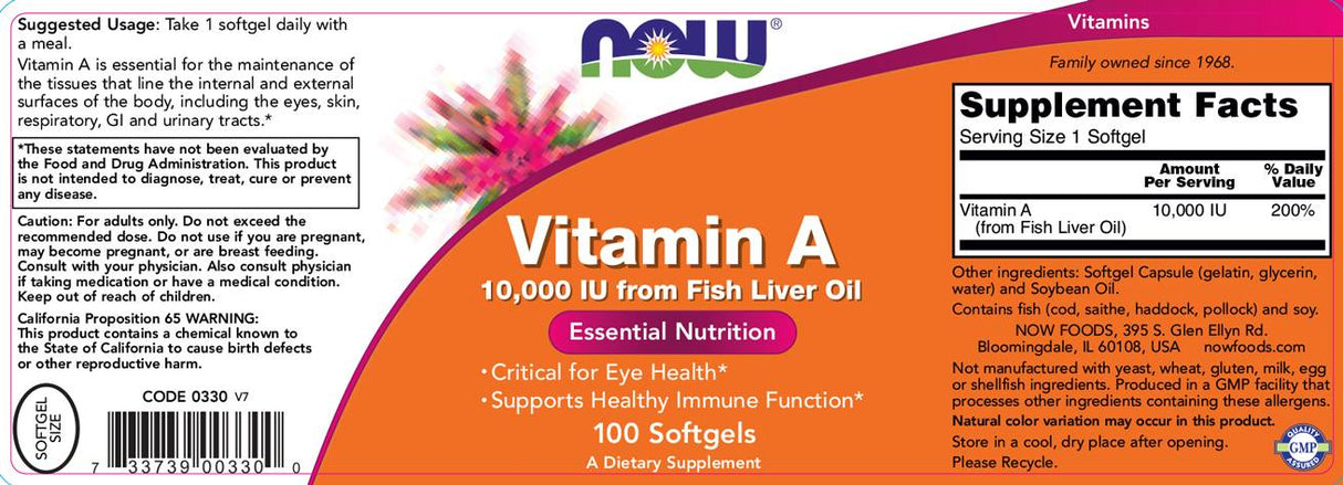 Vitamin A 10000 IU - 100 gel capsules