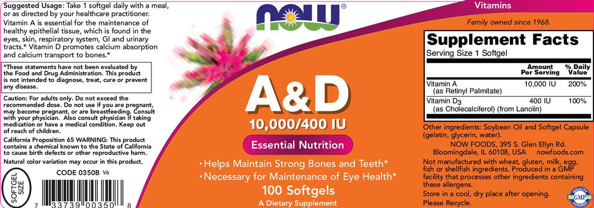 Vitamin A & D 10000/400 IU - 100 Gel Capsules