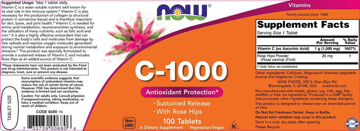 Vitamin C -1000 mat Rose Hüften / nohalteg Verëffentlechung - 100 Pëllen