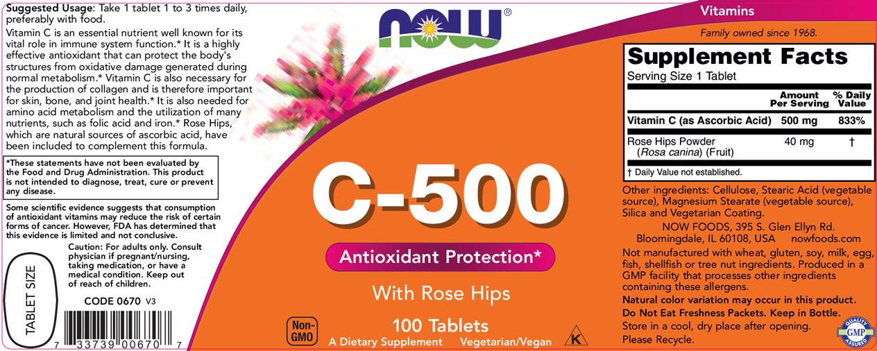 Vitamin C-500 with Rose Hips - 100 Tablets