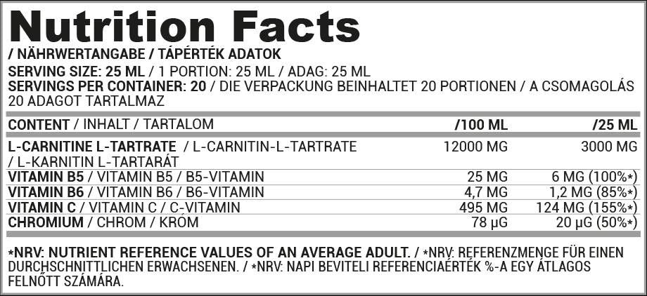 L-carnitin Flëssegkeet erschoss 3000 | Mam Chromium - 20 x 25 ml