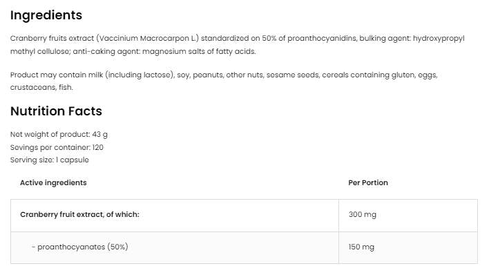 Cranberry Extract 300 mg | Vege 120 капсули - Feel You