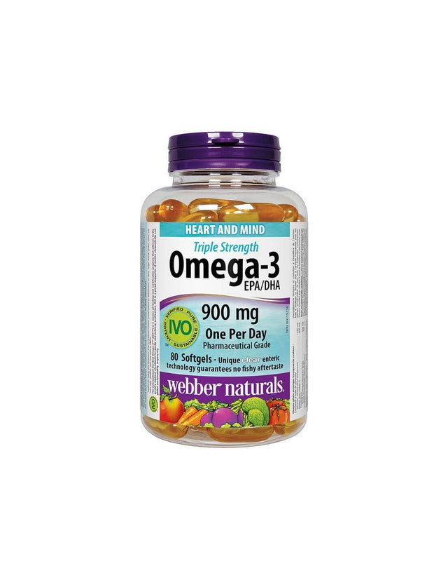 Omega-3 Triple Strenght / Омега-3 900 mg x 80 софтгел капсули Webber Naturals - Feel You