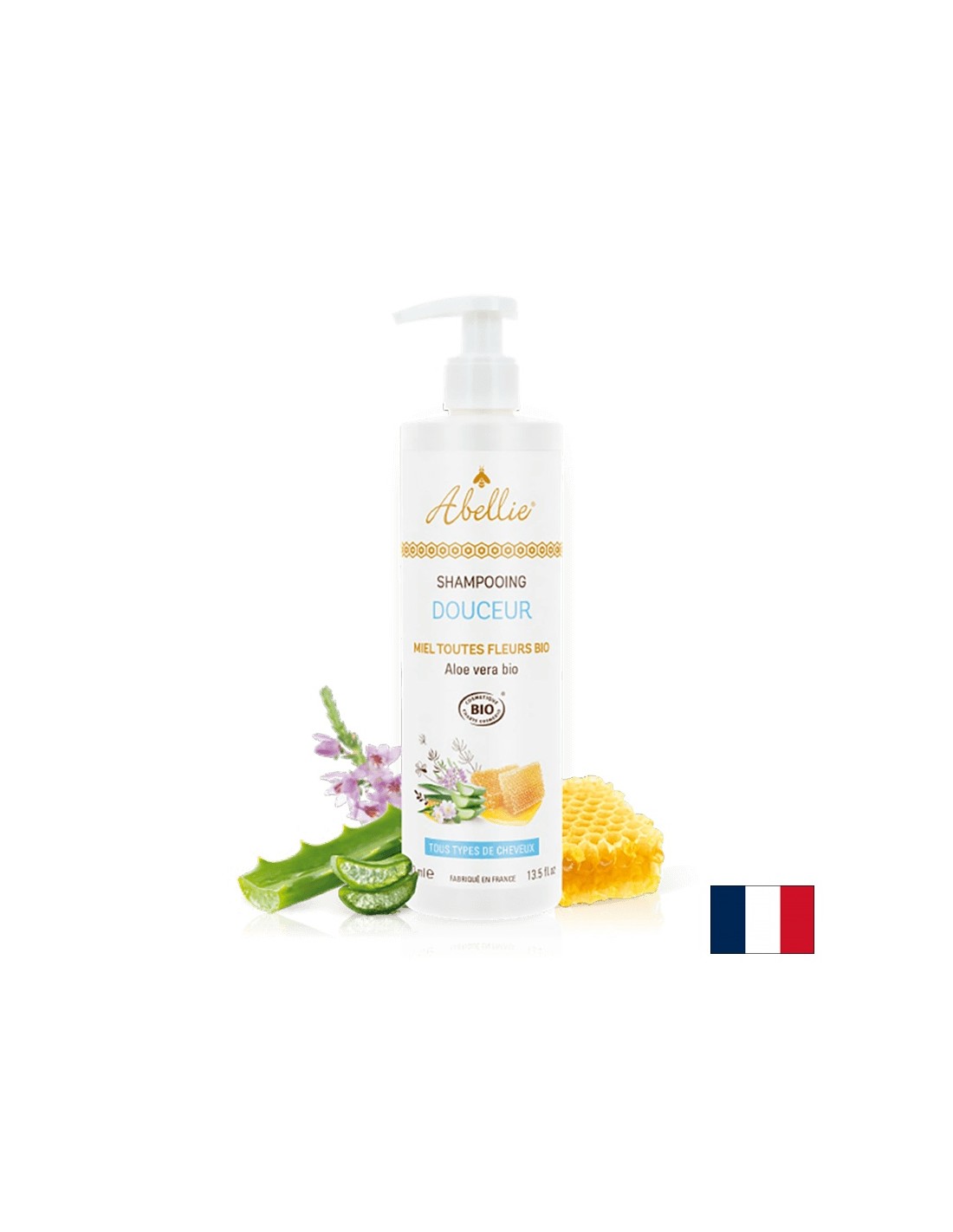 Soupirant du shampooing aux cheveux avec du miel biologique et de l'aloe vera, 400 ml