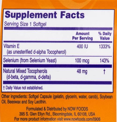 Vitamin E-400 + Selenium - 100 Gel capsules