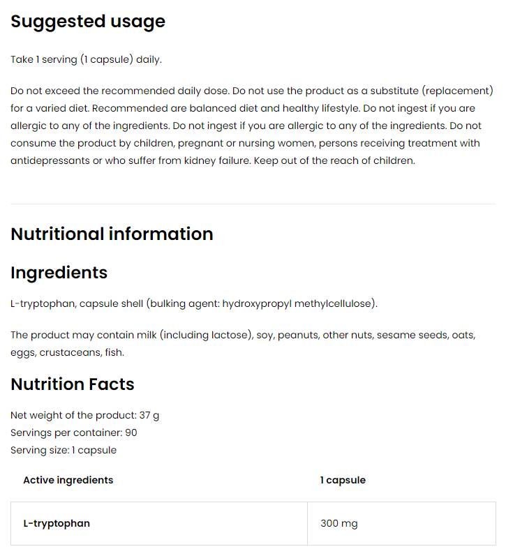 Tryptophan 300 mg / veen 90 Kapselen