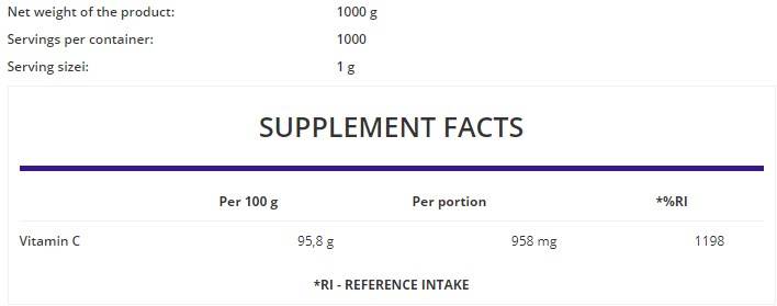 Vitamin C Powder / Flavored 1000 grams