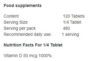 D3 -vitamiin 8000 RÜ 120 tabletid