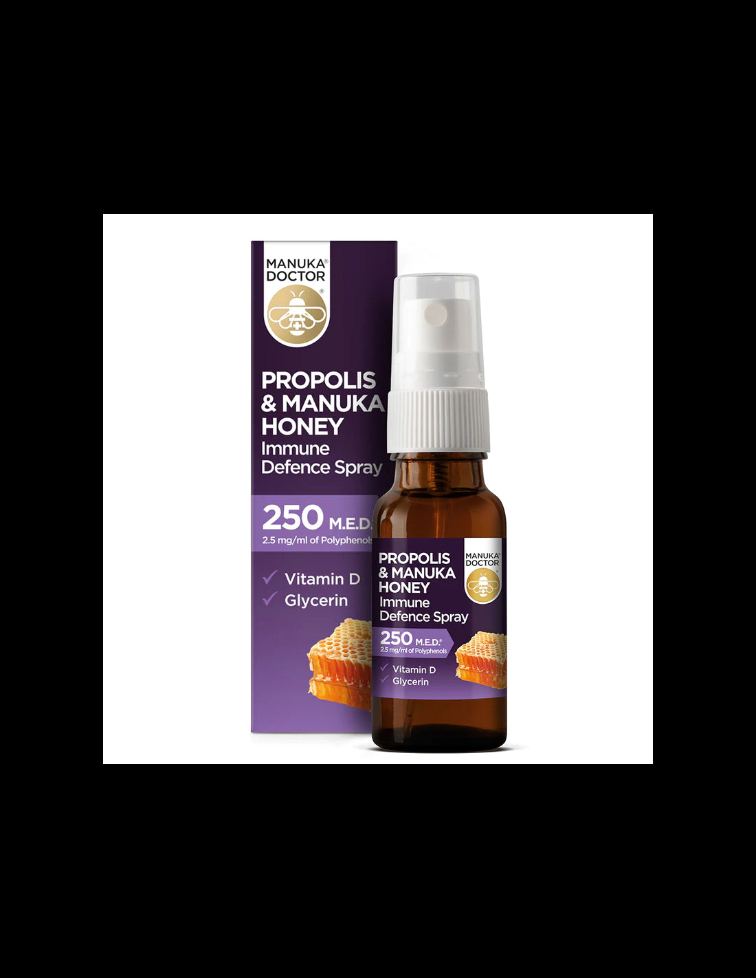 Propolis & Manuka Honey Immune Defence Spray 250 M.E.D/ Спрей за гърло с прополис (250 M.E.D), мед от манука и витамин D3, 20 ml - Feel You