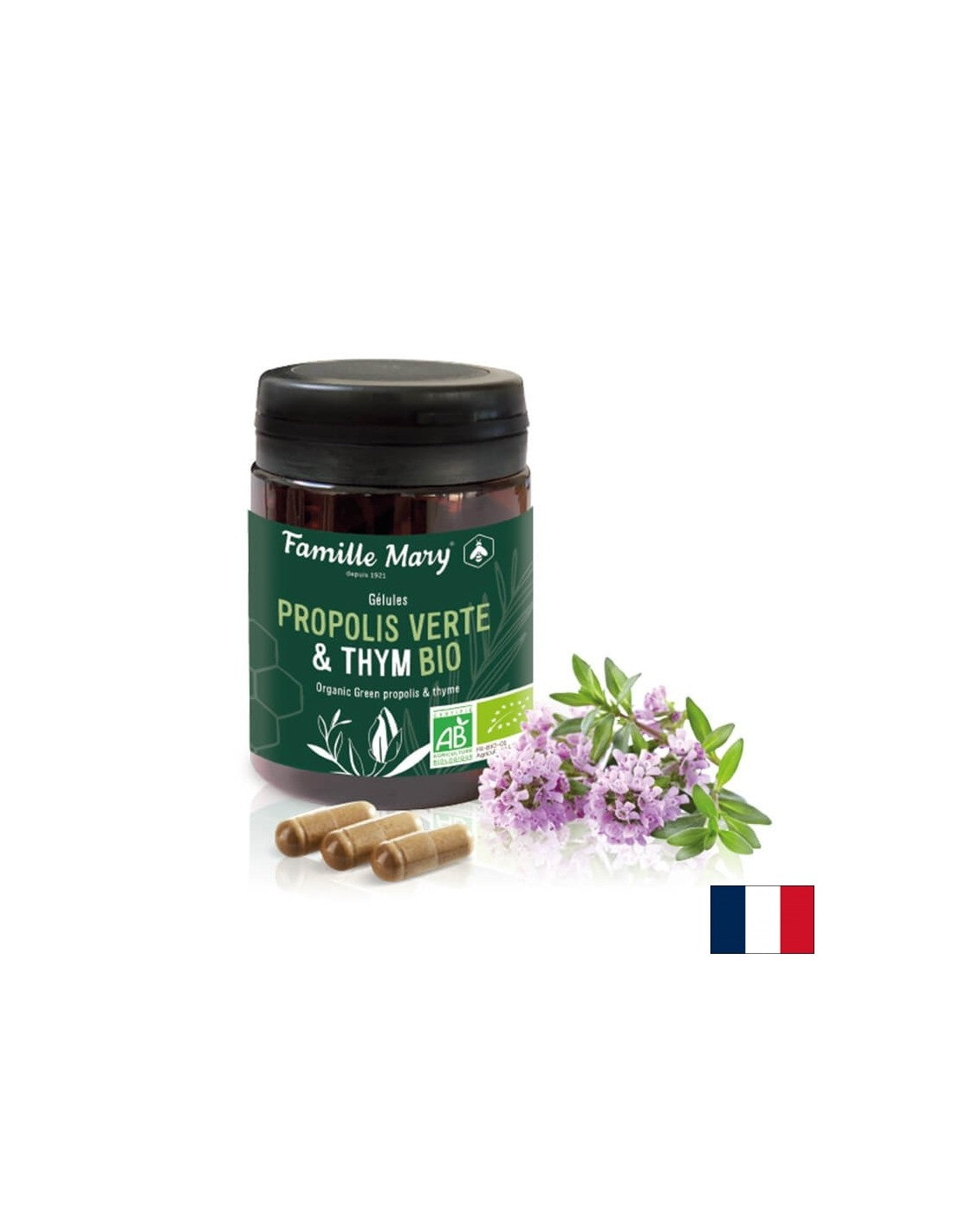 Propolis Verte & Thyme bio / Green propolis and thyme Organic, 60 capsules Famille Mary