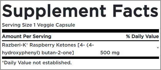 Razberi-K 500 mg / Maximum Strength Raspberry Ketones - 60 капсули