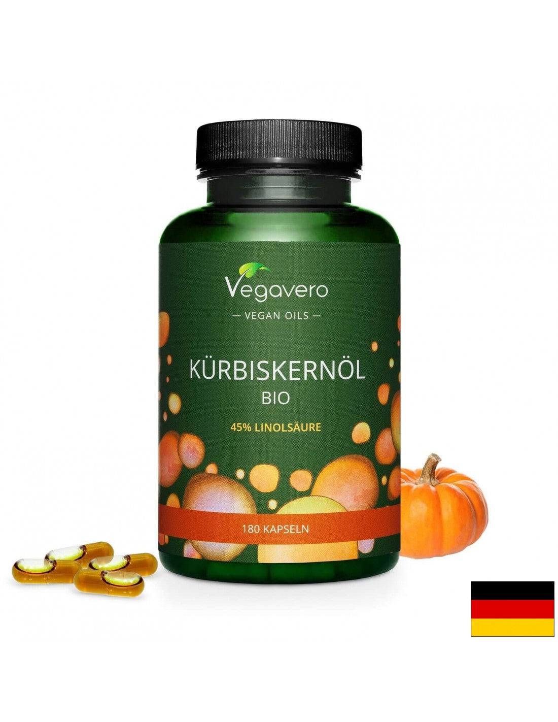 Kürbiskernöl Bio/ Organiczny olej z pestek dyni, 180 kapsułek, 100% Wegańskie <tc>Vegavero</tc>