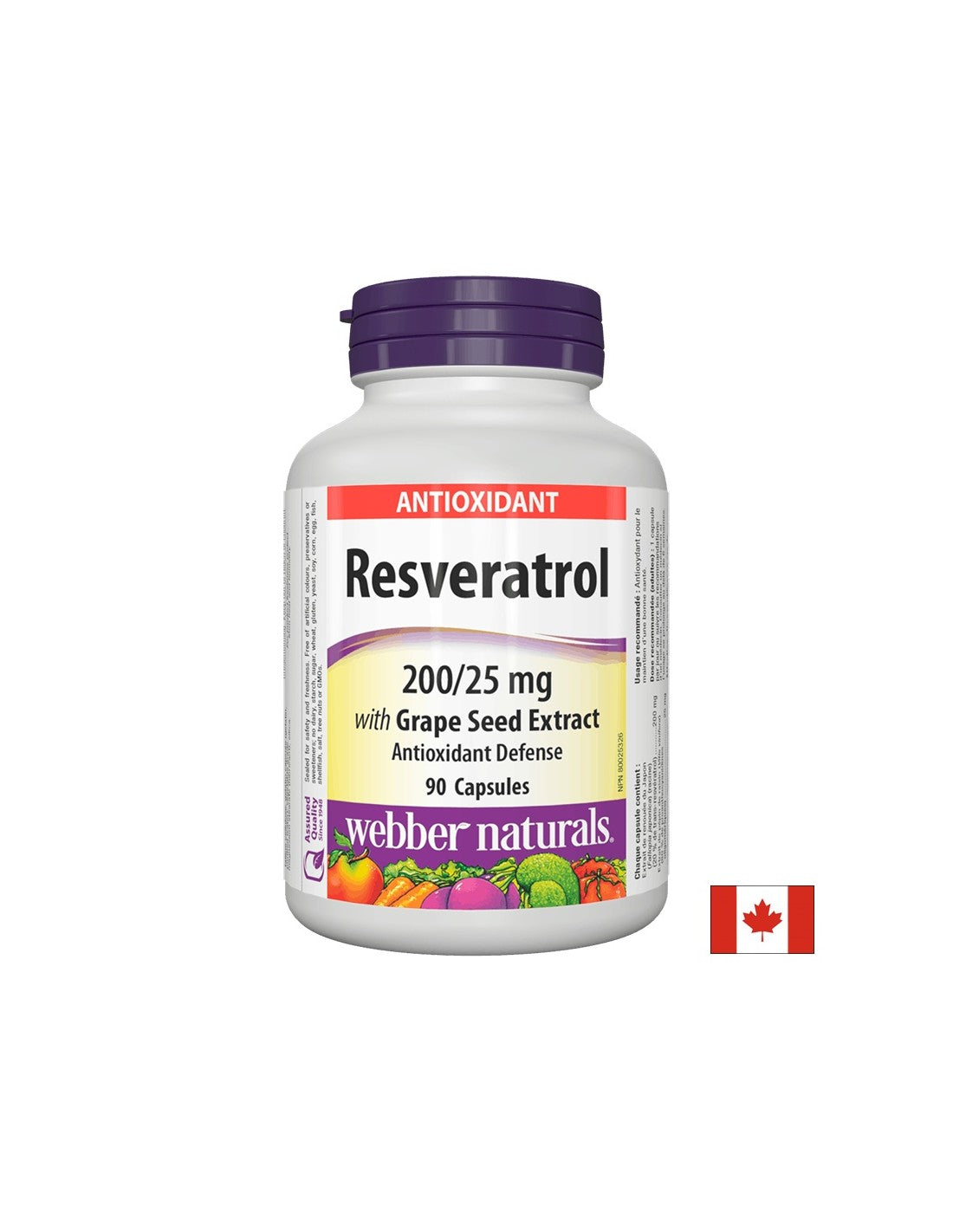 Resveratrol with Grape Seed Extract/ Resveratrol 200 mg with Grape Seed 25 mg x 90 capsules Webber Naturals