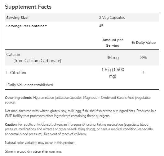 L -Citrulina 750 mg - 90 cápsulas