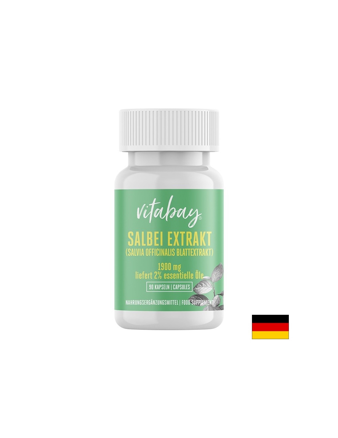 Salbei Extrakt - Sage extract 1900 mg (Salvia officinalis leaf extract, 2% essential oils), 90 capsules