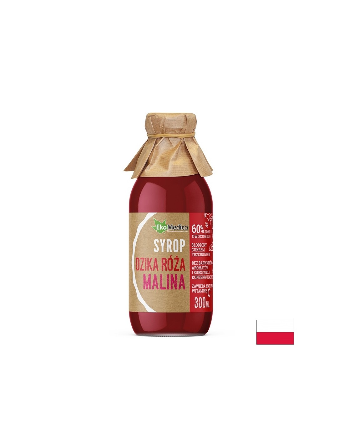 Rosehip and raspberry syrup with natural vitamin C - Immunity and cardiovascular health, 300 ml, 8 or 15 doses