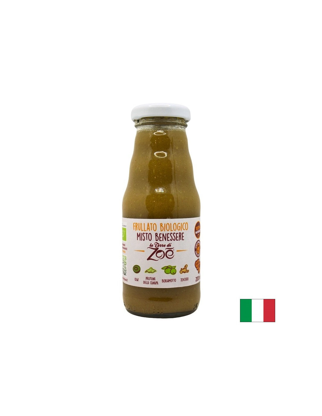 Kiwi organico, bergamotto, frullato di canapa e zenzero, 200 ml