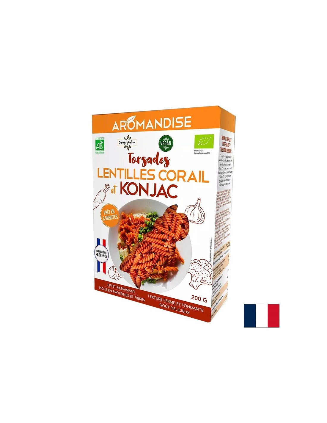 Gluten-free dietary fusilli – 3 minutes cooking time (From konjac flour and coral lentils), 200 g
