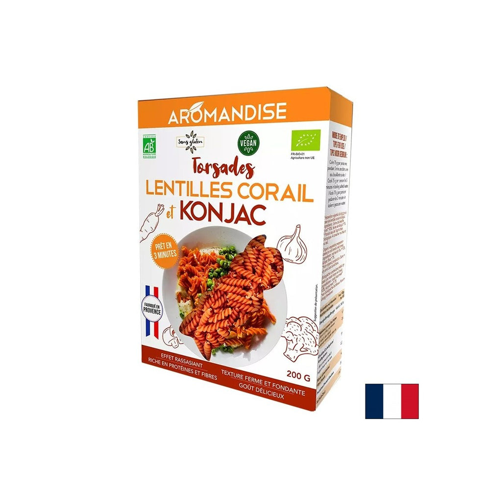 Gluten-free dietary fusilli – 3 minutes cooking time (From konjac flour and coral lentils), 200 g