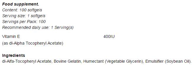 Vitamina E Fórmula 400 UI - 100 cápsulas de gel