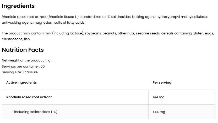 Rhodiola Rosea 144 mg | Vege - 60 kapsulių