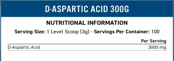 D -ASPARTIC Acid Powder 3000 mg - 300 grams