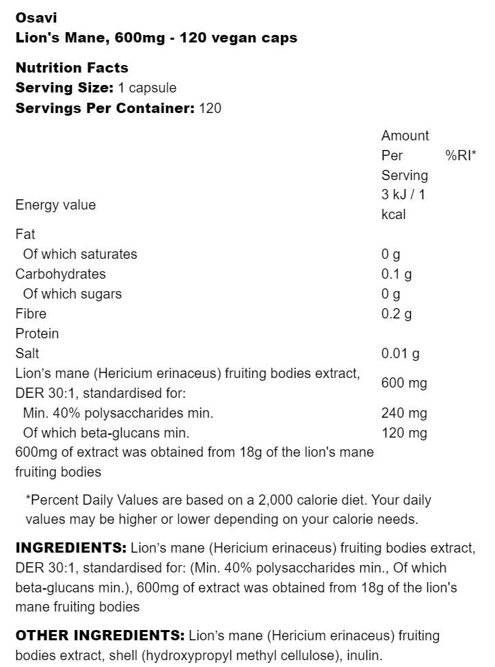 Lion's Mane 600 mg - 60 capsules