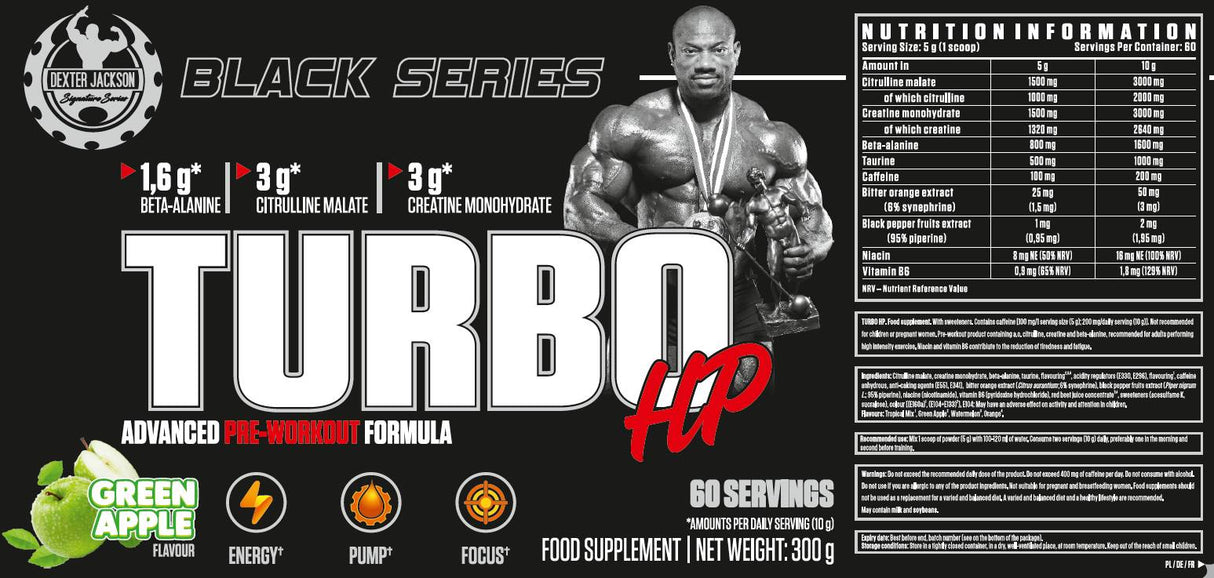 Juodoji serija | „Turbo HP Advanced Pre -Worfout“ formulė - 300 gramų