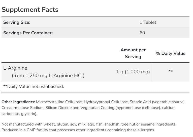 L -ARGININE 1000 mg / Double Strength - 180 tablets