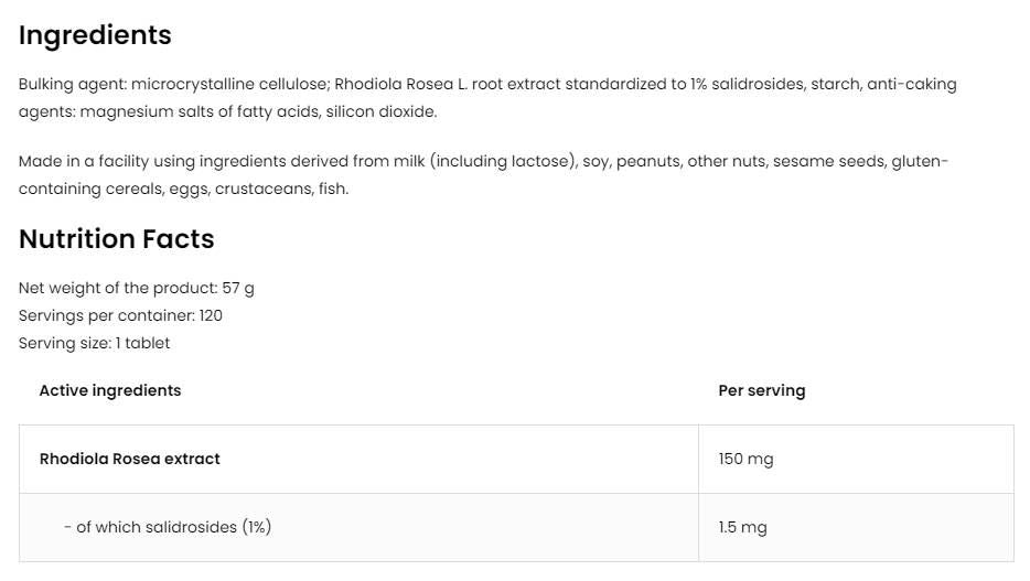 Rhodiola Rosea 150 mg / vege - 120 tabletti