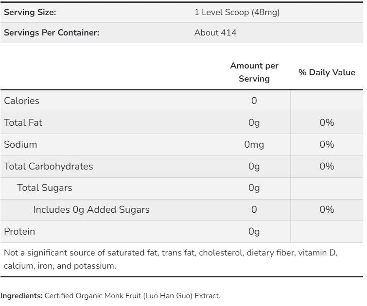 MONK FRUIT EXTRACT | Organic Powder [19.85 grams, 414 doses]