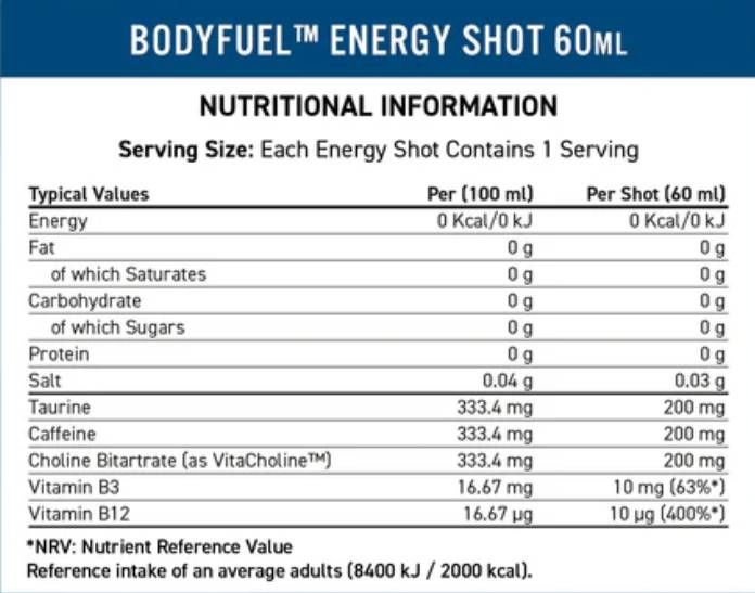 BodyFuel Energy Shots - 12 x 60 ml