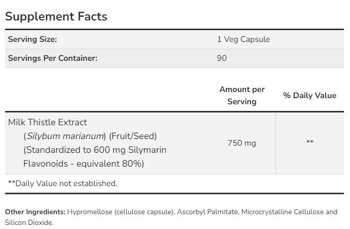 Milk Thistle Extract 750 mg - 90 capsules