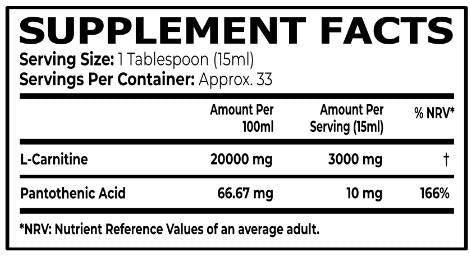 L -karnitino skystis 3000 mg - 500 ml