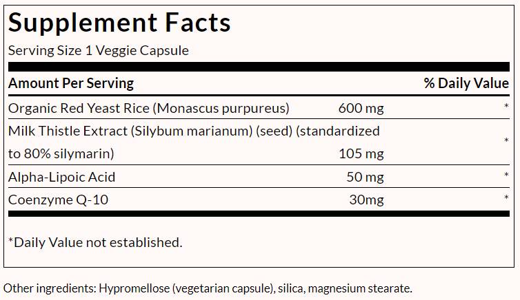 Raudoni mielių ryžiai ir CoQ10 su pieno erškėčiu ir alfa lipoine rūgštimi - 60 kapsulių