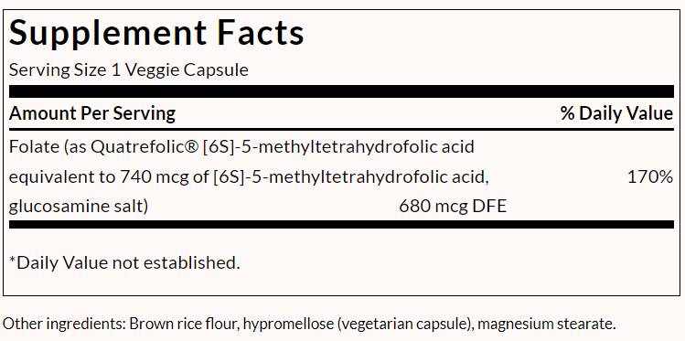 5 -metiltetrahidrofolio rūgštis 680 mcg - 30 kapsulės