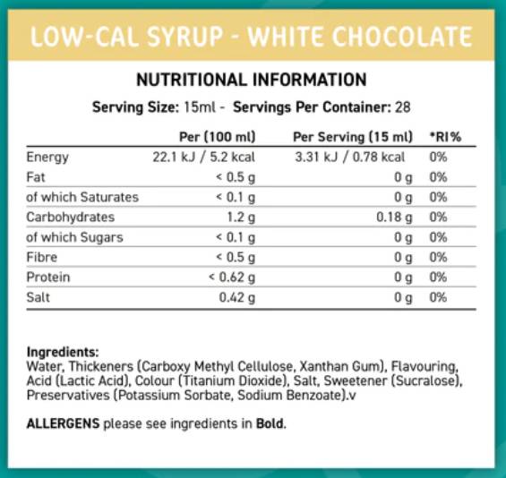 Fit Cuisine Low-Cal Syrup | White Chocolate - 425 ml