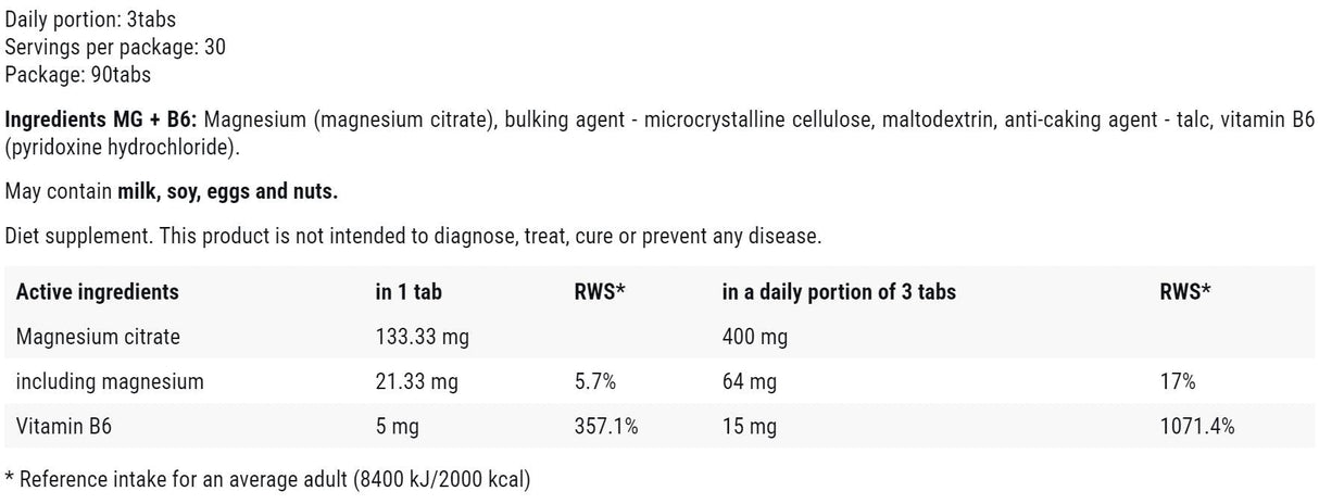 MG + B6 400 mg | Magnesium Citrate + B6 - 90 Таблетки - Feel You