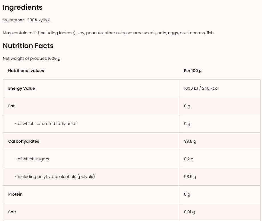 Xylitol / Sugar Free Sweetener - 1000 grams