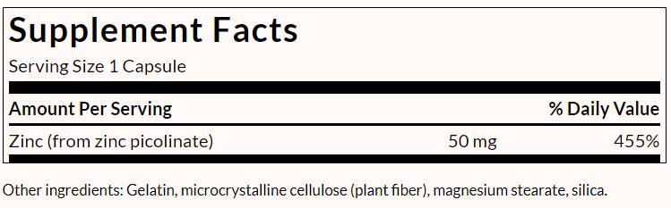 Extra Strength Zinc Picolinate 50 mg - 60 capsules