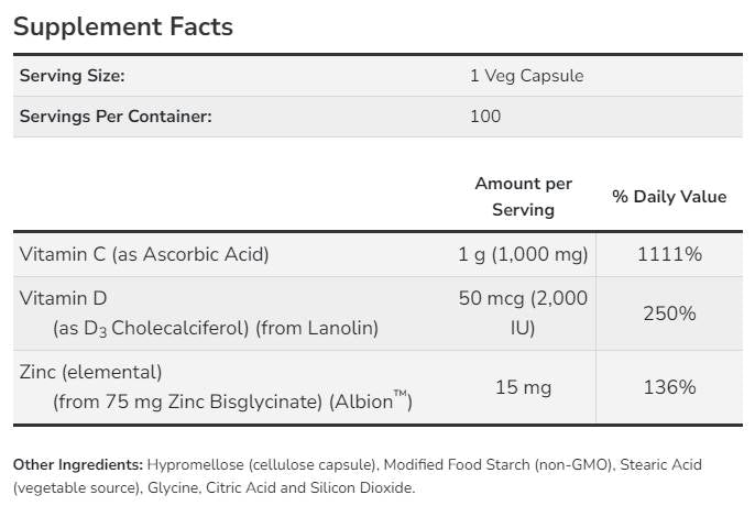 C-1000 Zinc & D-3-100 capsules