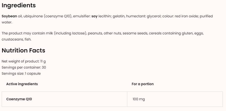 CoQ10 / Ubichinon 100 mg - 60 gelio kapsulės