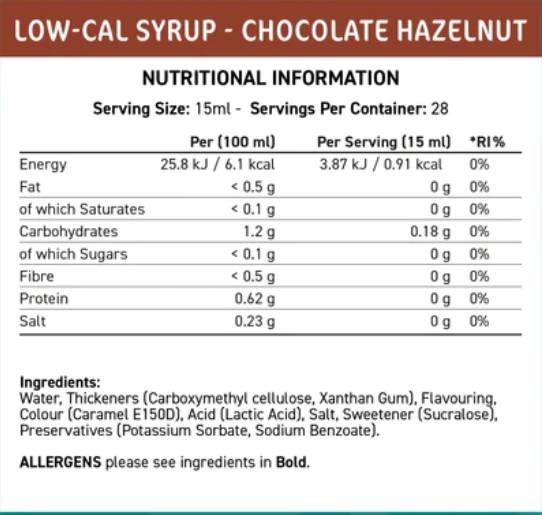 Fit Cuisine Low-Cal Syrup | Chocolate Hazelnut - 425 ml