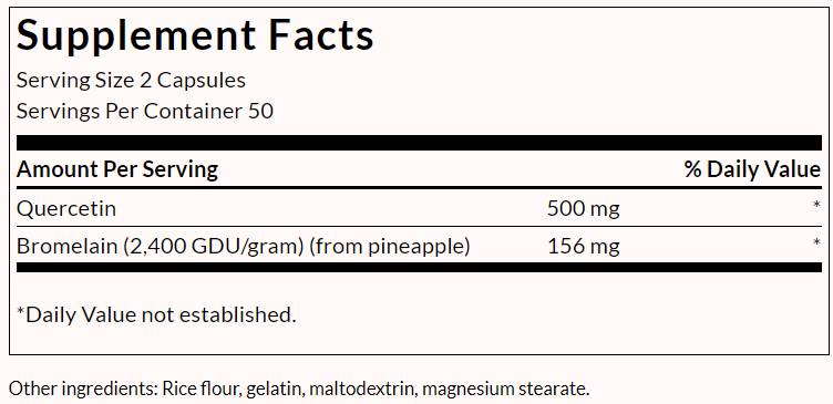 „Quercetin & Bromelain“ - Išplėstinė formulė - 100 kapsulių