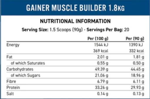 Muscle Builder Gainer - 1800 grammi