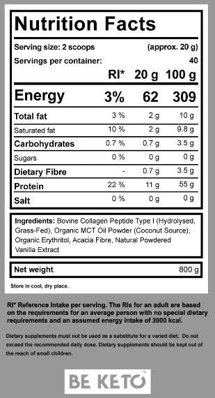 „Keto“ kolageno + MCT milteliai - 800 gramų