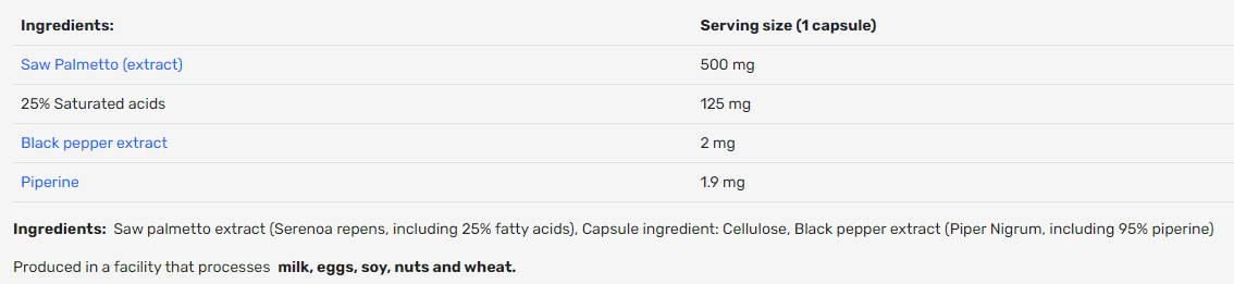 SAW Palmetto 500 mg | With 25% Saponins - 100 capsules